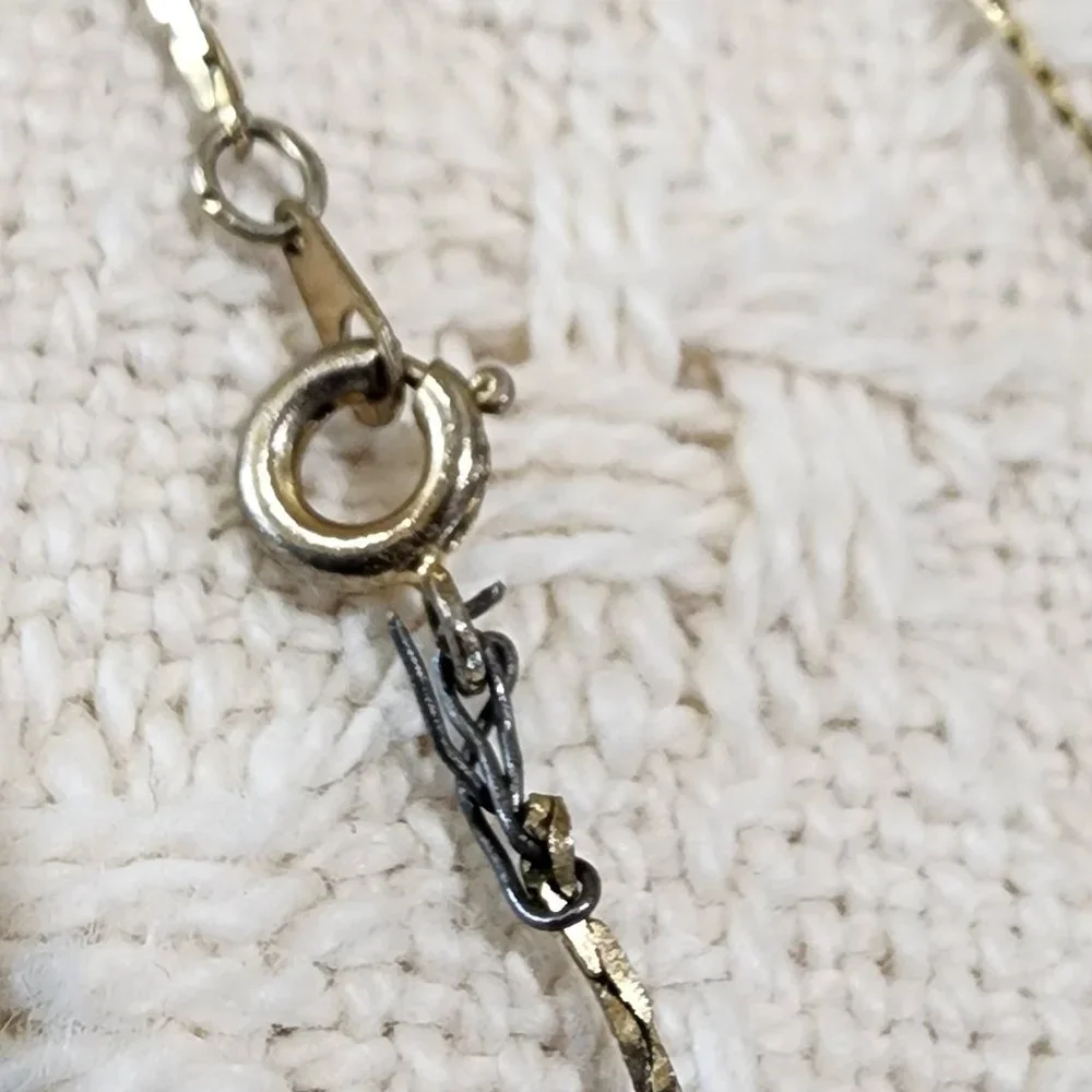 MCM 2 x Vintage Floating Round White and Spiral Gold Bead Gold Chain Necklace